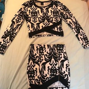 Beautiful two piece damask crop top and skirt set!